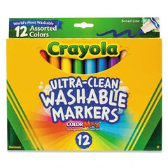 Crayola - Markers & Paintsticks Type: Washable Marker Color: Black; Blue; Blue Lagoon; Brown; Gray; Pink; Green; Orange; Red; Sandy Tan; Violet; Yellow - Americas Industrial Supply