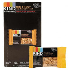 KIND - Snacks, Cookies, Candy & Gum Breakroom Accessory Type: Granola Bars Breakroom Accessory Description: Healthy Grains Bar, Oats and Honey with Toasted Coconut, 1.2 oz, 12/Box - Americas Industrial Supply