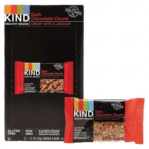 KIND - Snacks, Cookies, Candy & Gum Breakroom Accessory Type: Granola Bars Breakroom Accessory Description: Healthy Grains Bar, Dark Chocolate Chunk, 1.2 oz, 12/Box - Americas Industrial Supply