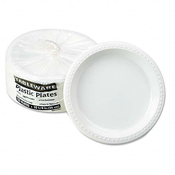 Tablemate Products - Plastic Dinnerware, Plates, 10-1/4" Diam, White, 125/Pack - Americas Industrial Supply