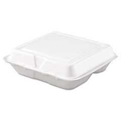 DART - Carryout Food Container, Foam, 3-Comp, White, 8 x 7 1/2 x 2 3/10, 200/Carton - Americas Industrial Supply