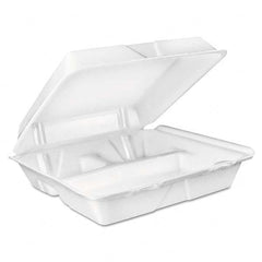 DART - Large Foam Carryout, Food Container, 3-Compartment, White, 9-2/5 x 9 x 3 - Americas Industrial Supply