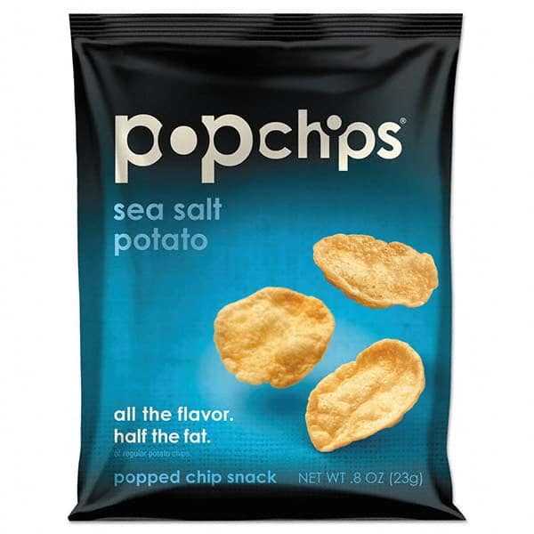 PopChips - Snacks, Cookies, Candy & Gum Breakroom Accessory Type: Potato Chips Breakroom Accessory Description: Potato Chips, Sea Salt Flavor, .8 oz Bag, 24/Carton - Americas Industrial Supply