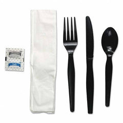 Boardwalk - Six-Piece Cutlery Kit, Condiment/Fork/Knife/Napkin/Spoon, Heavyweight, Black, 250/Carton - Americas Industrial Supply