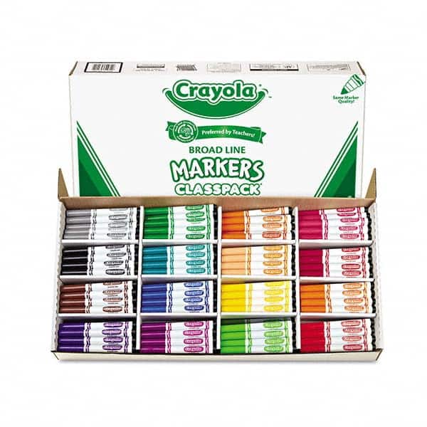 Crayola - Markers & Paintsticks Type: Marker Color: Black; Blue; Brown; Dolphin Gray; Flamingo Pink; Green; Iguana Green; Orange; Raspberry; Red; Royal Purple; Sandy Tan; Tiger Orange; Turquoise; Violet; Yellow - Americas Industrial Supply