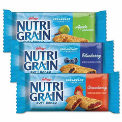 Kellogg's - Snacks, Cookies, Candy & Gum Breakroom Accessory Type: Cereal Bar Breakroom Accessory Description: Nutri-Grain Cereal Bars, Asstd: Apple, Blueberry, Strawberry, 1.3oz Bar, 48/Ctn - Americas Industrial Supply