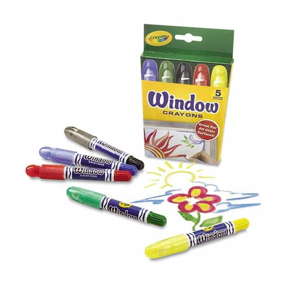 Washable Window Crayon Marker: Black, Blue, Green, Red & Yellow, Water-Based, Standard Point