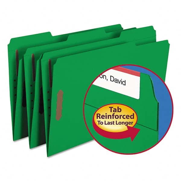 SMEAD - File Folders, Expansion Folders & Hanging Files Folder/File Type: File Folders with Top Tab Fastener Color: Green - Americas Industrial Supply