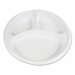 Boardwalk - Hi-Impact Plastic Dinnerware, Plate, 10" Diam, 3 Compartments, White, 500/Carton - Americas Industrial Supply