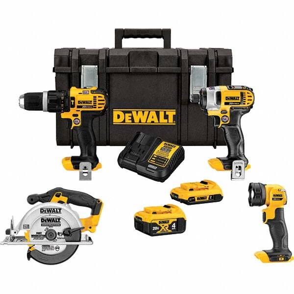 DeWALT - Cordless Tool Combination Kits Voltage: 20 Tools: Hammer Drill; 1/4" Impact Driver; 6-1/2" Circular Saw; Work Light - Americas Industrial Supply