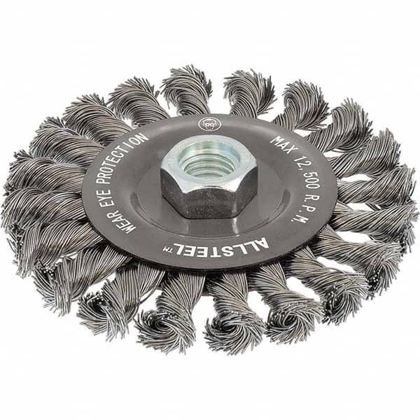 WALTER Surface Technologies - 4-1/2" OD, 5/8-11 Arbor Hole, Knotted Steel Wheel Brush - Americas Industrial Supply