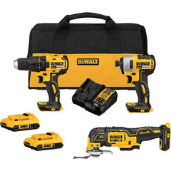 DeWALT - Cordless Tool Combination Kits Voltage: 20 Tools: Brushless 1/2" Cordless Drill/Driver; Brushless 1/4" Cordless Impact Driver; Brushless 3-Speed Cordless Oscillating Multi-Tool - Americas Industrial Supply