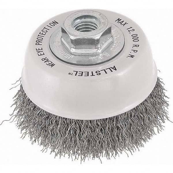 WALTER Surface Technologies - 3" Diam 5/8-11 Threaded Arbor Stainless Steel Fill Cup Brush - Americas Industrial Supply