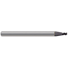 Corner Radius End Mill: 0.02″ Dia, 0.016″ LOC, 0.004″ Radius, 3 Flutes, Solid Carbide 1-1/2″ OAL, 1/8″ Shank Dia, 34 ° Helix, AlTiN Coated, Corner Radius End