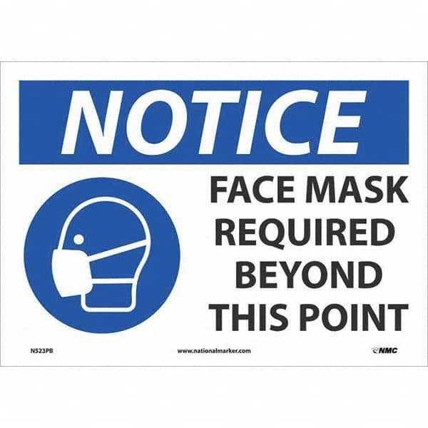 NMC - "Notice Face Mace Required", 14" Wide x 10" High, Pressure-Sensitive Vinyl Safety Sign - Americas Industrial Supply