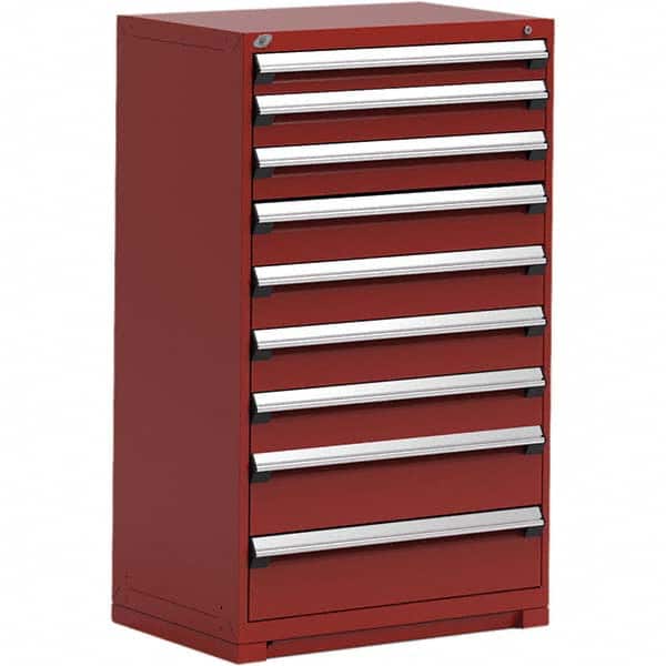 Rousseau Metal - 9 Drawer Flame Red Steel Modular Storage Cabinet - Americas Industrial Supply
