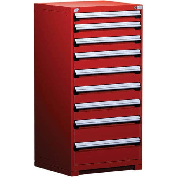 Rousseau Metal - 9 Drawer Flame Red Steel Modular Storage Cabinet - Americas Industrial Supply