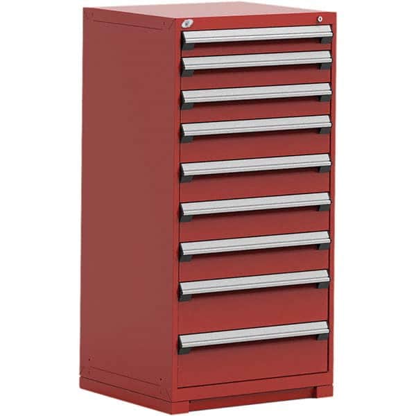 Rousseau Metal - 9 Drawer Flame Red Steel Modular Storage Cabinet - Americas Industrial Supply