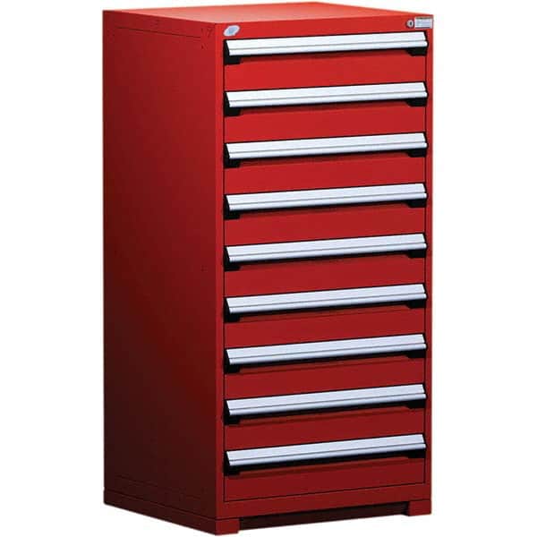 Rousseau Metal - 9 Drawer Flame Red Steel Modular Storage Cabinet - Americas Industrial Supply