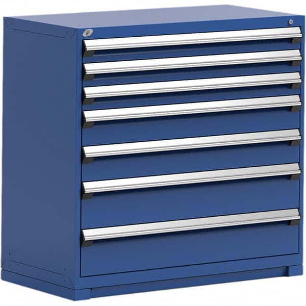 Rousseau Metal - 7 Drawer Avalanche Blue Steel Modular Storage Cabinet - Americas Industrial Supply
