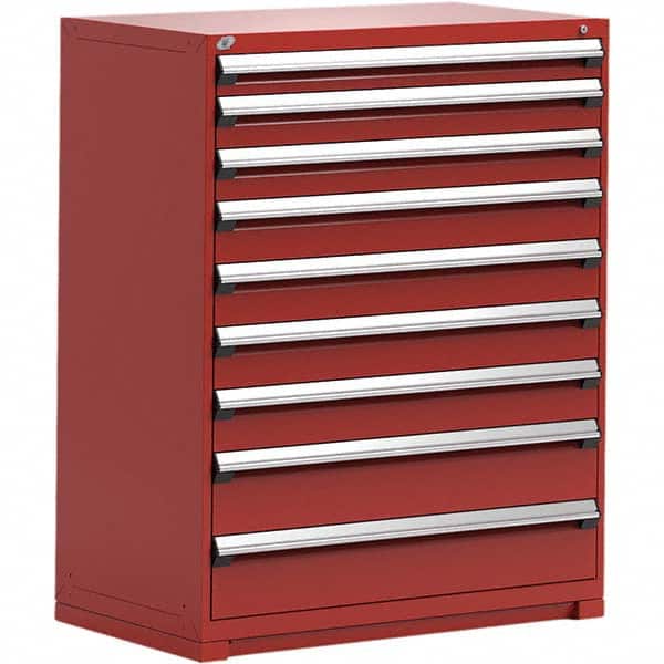 Rousseau Metal - 9 Drawer Flame Red Steel Modular Storage Cabinet - Americas Industrial Supply
