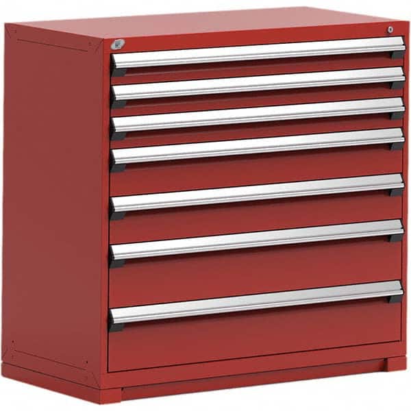 Rousseau Metal - 7 Drawer Flame Red Steel Modular Storage Cabinet - Americas Industrial Supply