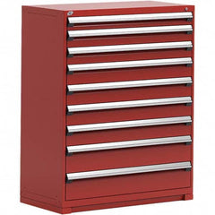 Rousseau Metal - 9 Drawer Flame Red Steel Modular Storage Cabinet - Americas Industrial Supply