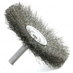 Brush Research Mfg. - 1-3/4" Brush Diam, Crimped, Flared End Brush - 1/4" Diam Steel Shank, 2,500 Max RPM - Americas Industrial Supply