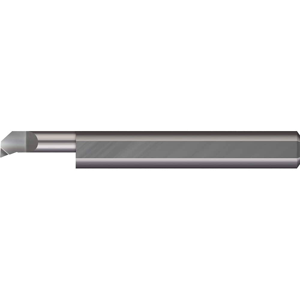 Boring Bar: 0.11″ Min Bore, 0.4″ Max Depth, Right Hand Cut, Solid Carbide 1/8″ Shank Dia, 1-1/2″ OAL, 0.002″ Corner Radius