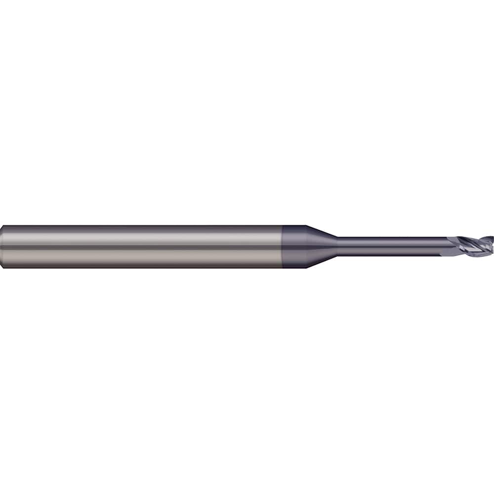 Square End Mill: 1/16'' Dia, 3/32'' LOC, 1/8'' Shank Dia, 2'' OAL, 3 Flutes, Solid Carbide Single End, nACRo Finish, 20 ° Helix, Centercutting, RH Cut, RH Flute