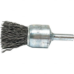 Brush Research Mfg. - 3/4" Brush Diam, Crimped, End Brush - 1/4" Diam Steel Shank, 20,000 Max RPM - Americas Industrial Supply