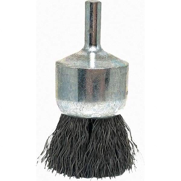 Brush Research Mfg. - 1" Brush Diam, Crimped, End Brush - 1/4" Diam Steel Shank, 20,000 Max RPM - Americas Industrial Supply