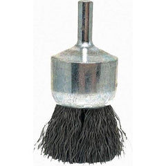 Brush Research Mfg. - 1" Brush Diam, Crimped, End Brush - 1/4" Diam Steel Shank, 20,000 Max RPM - Americas Industrial Supply