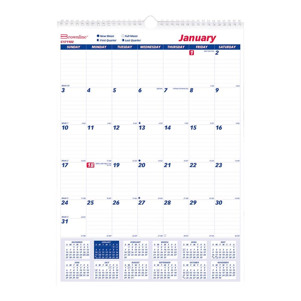 Brownline - Note Pads, Writing Pads & Notebooks Writing Pads & Notebook Type: Wall Calendar Size: 12 x 17 - Americas Industrial Supply