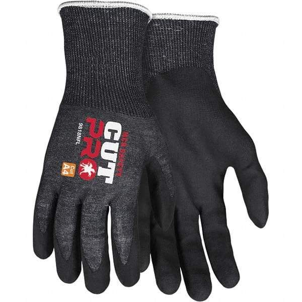 MCR Safety - Size XL, ANSI Cut Lvl A4, Puncture Lvl 4, Abrasion Lvl 5, Nitrile Coated Cut Resistant Gloves - Palm & Fingers Coated, Knit Wrist, Black, Paired - Americas Industrial Supply