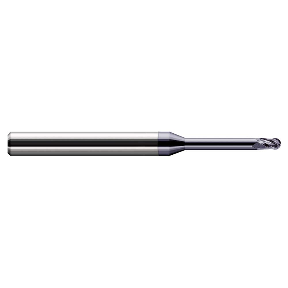 Ball End Mill: 0.023″ LOC, 4 Flute, Solid Carbide 2-1/2″ OAL, 1/8″ Shank Dia, 30 ° Helix, AlTiN Coated