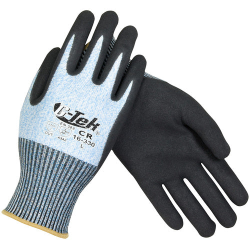 ‎16-330/XXL Coated Gloves w/Polykor - G-Tek PolyKor - Blue & White Shell - 13G - Double Dip Nitrile MS Grip - A2 - Exact Industrial Supply