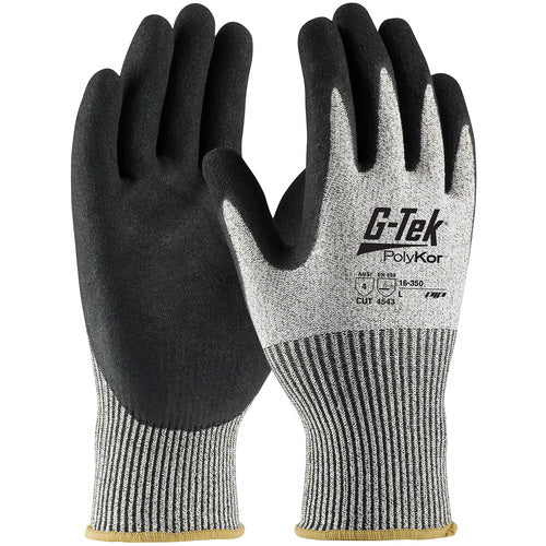 ‎16-350/XL Coated Gloves w/Polykor - G-Tek PolyKor - S&P 13G Blend Shell - Black Nitrile MicroSurface Grip - A4 - Exact Industrial Supply