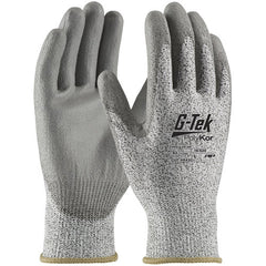 ‎16-530/XXL Coated Gloves w/Polykor - G-Tek PolyKor - S&P 13G Seamless Knit Shell - Gray PU Smooth Grip - A3 - Exact Industrial Supply