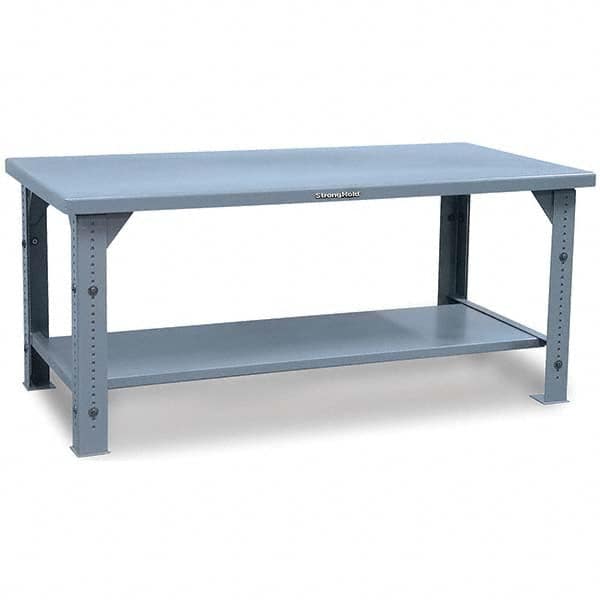Strong Hold - Stationary Work Benches, Tables Type: Adjustable Leg Top Material: 7 Gauge Steel - Americas Industrial Supply