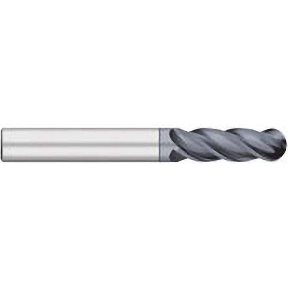 Ball End Mill: 0.5″ Dia, 1.5″ LOC, 4 Flute, Solid Carbide 4″ OAL, 1/2″ Shank Dia, 38 ° Helix, AlCrO-MAX Coated, Single End