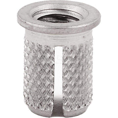 Press Fit Threaded Inserts; Product Type: Flanged; Material: Stainless Steel; Drill Size: 0.2500; Finish: Uncoated; Thread Size: M5; Thread Pitch: .08; Hole Diameter (Decimal Inch): 0.2500; Insert Diameter: .262; For Use On: Plastic; Overall Length: 0.38;