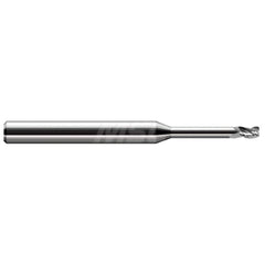 Corner Radius End Mill: 0.093″ Dia, 0.139″ LOC, 0.01″ Radius, 3 Flutes, Solid Carbide 2-1/2″ OAL, 1″ Shank Dia, Helix, Bright/Uncoated, Corner Radius End, Centercutting
