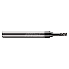 Ball End Mill: 0.062″ Dia, 0.093″ LOC, 3 Flute, Solid Carbide 2-1/2″ OAL, 1/8″ Shank Dia, 30 ° Helix, Amorphous Diamond Coated, Single End