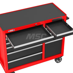 Steel Tool Roller Cabinet: 41″ OAW, 37.5″ OAH, 18″ OAD, 10 Drawers Black & Red, Steel Top, Keyed