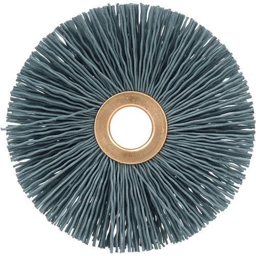3″ Small Diameter Nylox Wheel Brush, .022/120SC Crimped Fill, 1/2″ Arbor Hole - Americas Industrial Supply