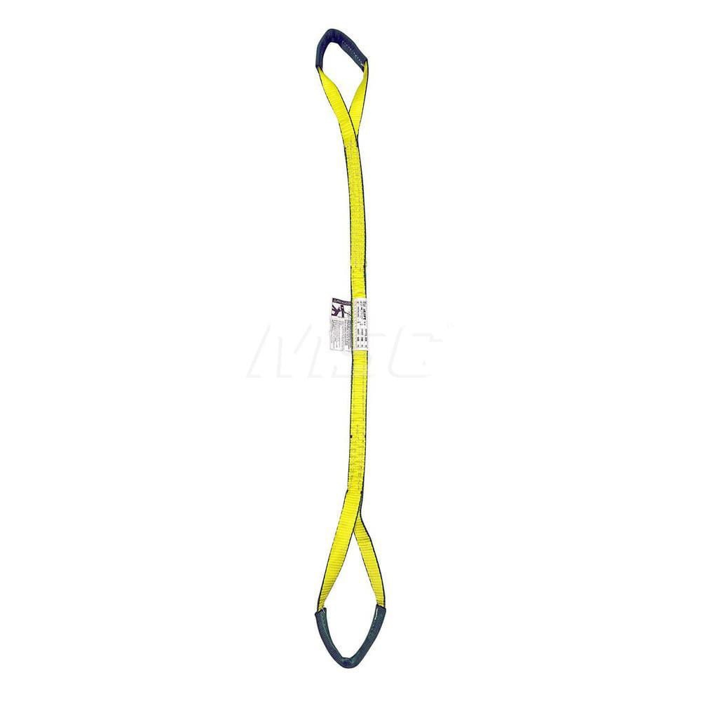 Eye & Eye Sling: 1″ Wide, 3' Long, 3,200 lb Vertical, 2,560 lb Choker, 6,400 lb Basket, Polyester Flat Eye, Yellow