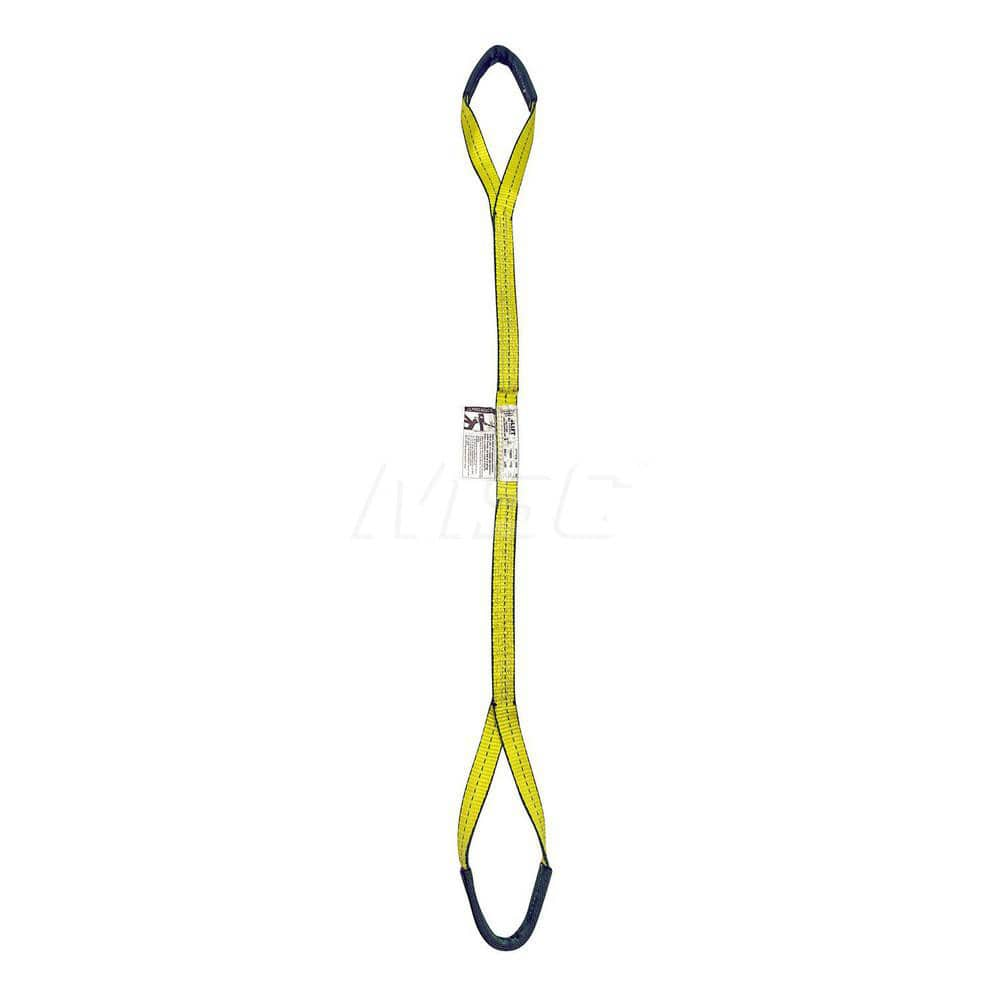 Eye & Eye Sling: 1″ Wide, 4' Long, 1,600 lb Vertical, 1,250 lb Choker, 3,200 lb Basket, Polyester Flat Eye, Yellow