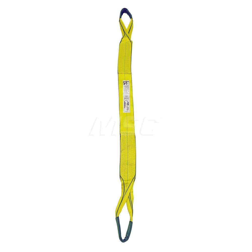 Eye & Eye Sling: 4″ Wide, 4' Long, 6,400 lb Vertical, 5,120 lb Choker, 12,800 lb Basket, Polyester Flat Eye, Yellow