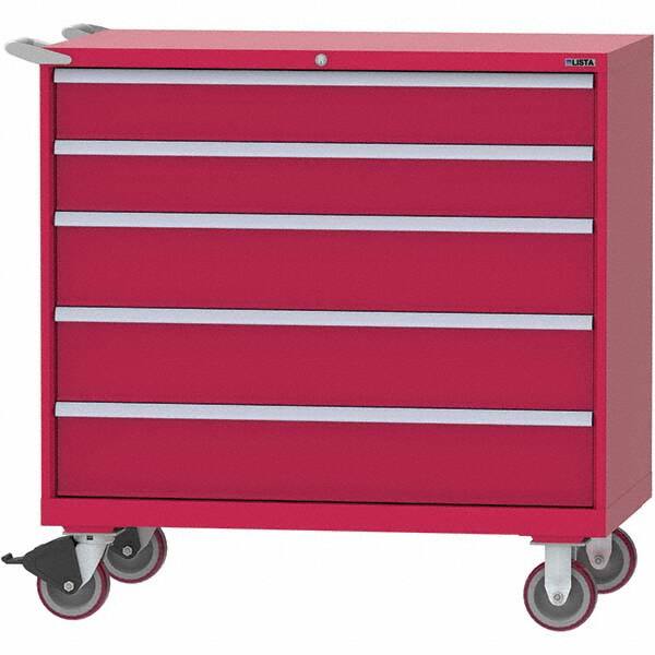 LISTA - 5 Drawer, 99 Compartment Red Steel Modular Storage Cabinet - Americas Industrial Supply